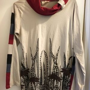 Leopards and Roses Cowl Neck Tunic Top. Size L. Preloved